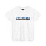 Casablanca Typography T-Shirt - Illuminated Hassan II Mosque Night View - Image 2